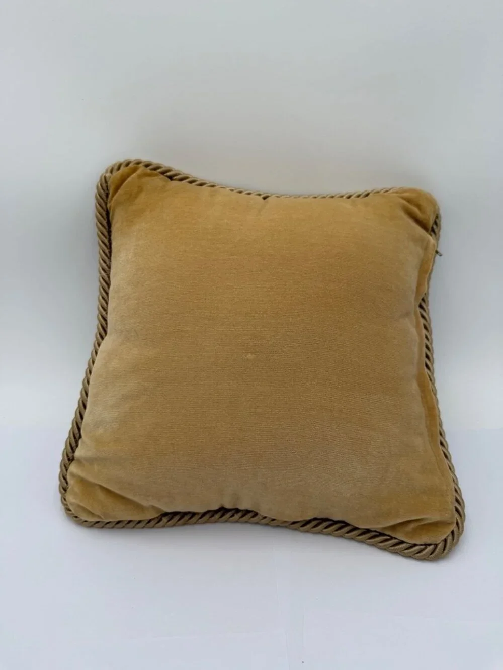 Vintage Floral Needlepoint Throw Pillow With Gold Rope Trim
